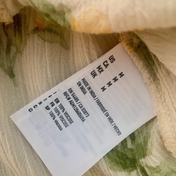 American Eagle Outfitters Yellow Green Puff Sleeve Floral Blouse M - Picture 3 of 6